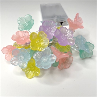 LED kobber lyskæde med farverige kirsebærblomster - varmt hvidt lys